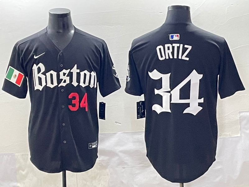 Men 2025 Boston Red Sox 34 Ortiz Black Five generations Joint Name Nike MLB Jersey style 9